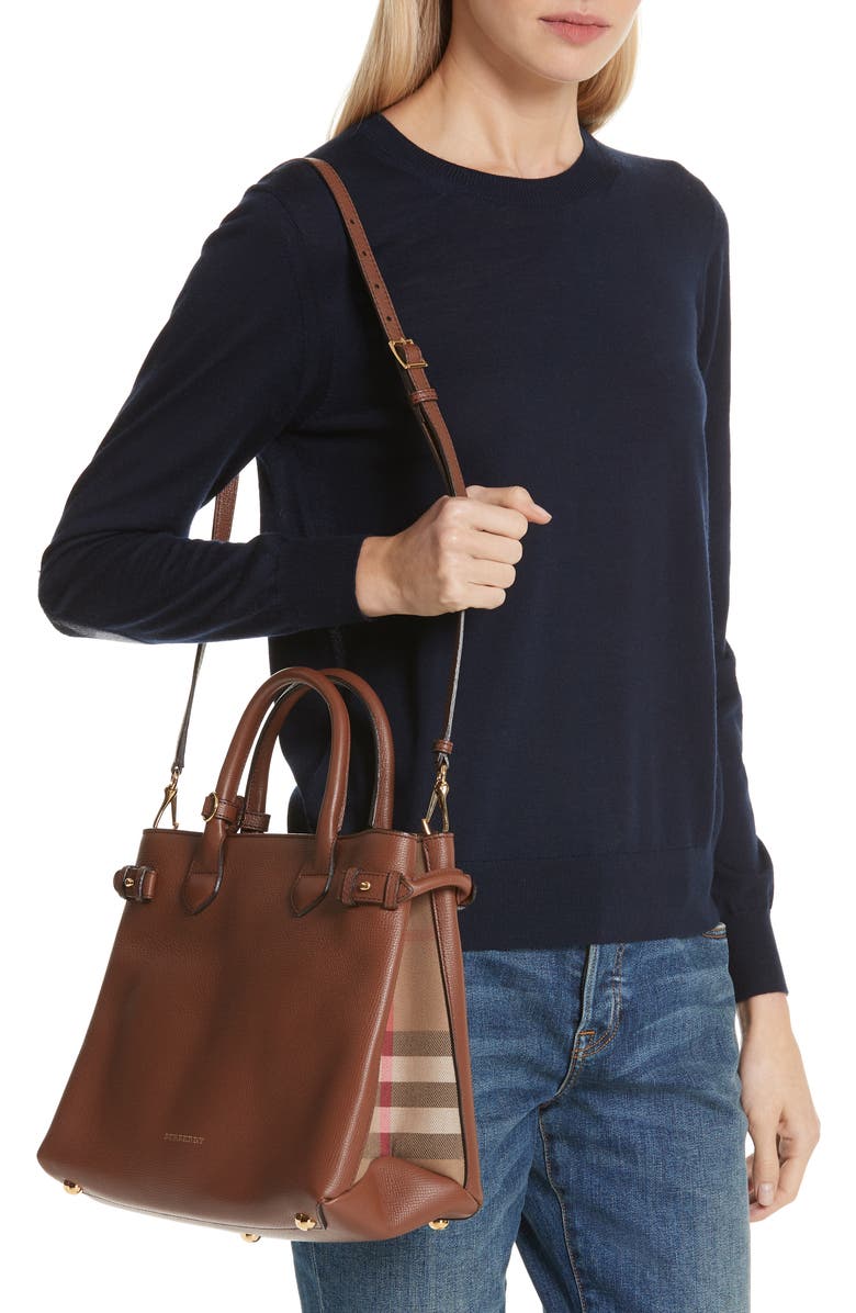 Burberry Medium Banner House Check Leather Tote, Alternate, color,