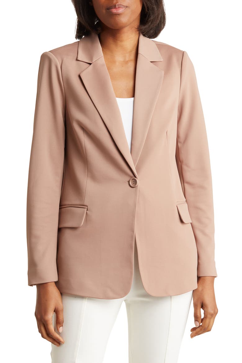 Twill One Button Blazer, Main, color, SWEET LATTE