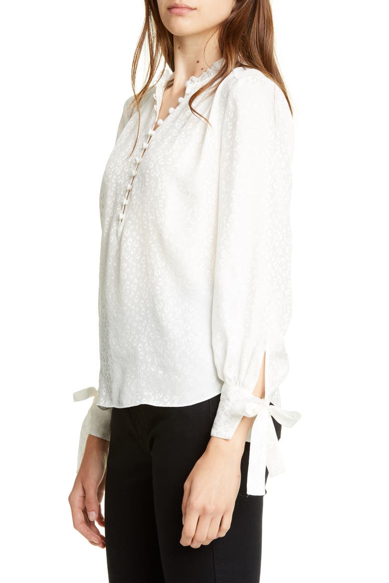 Cheetah Silk Jacquard Blouse, Alternate, color, SNOW