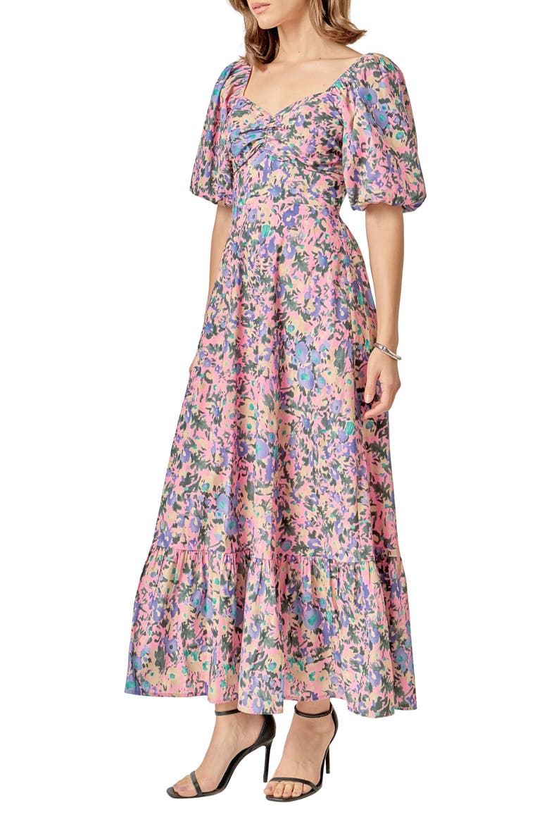 Abstract Floral Open Tie Back Maxi Dress, Alternate, color, PINK MULTI