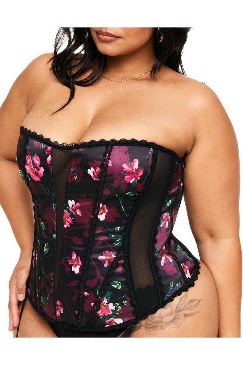 Serene Corset & Thong Set, Alternate, color, Floral black