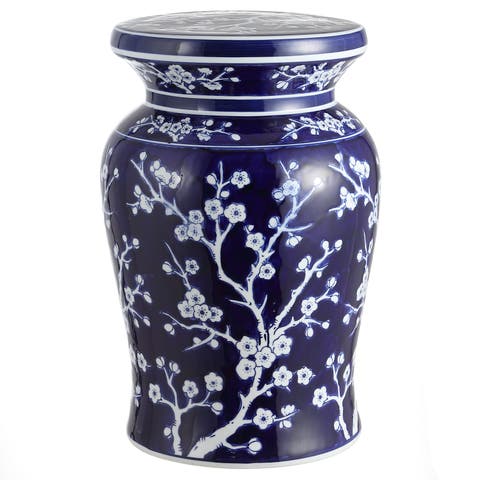 Cherry Blossom 17.75" Ceramic Garden Stool