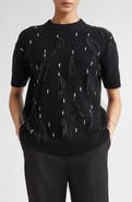 Max Mara Studio Oblo Crystal & Feather Embellished Short Sleeve Sweater