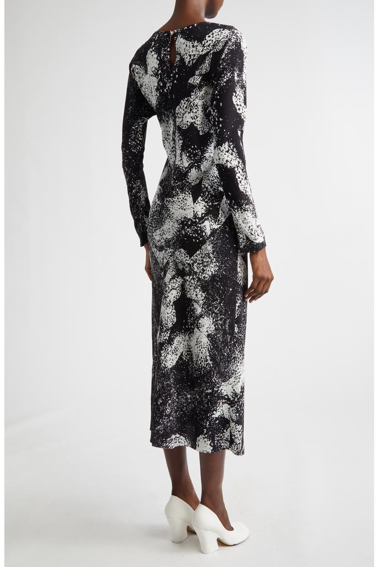 Davion Abstract Floral Long Sleeve Midi Dress, Alternate, color, BLACK