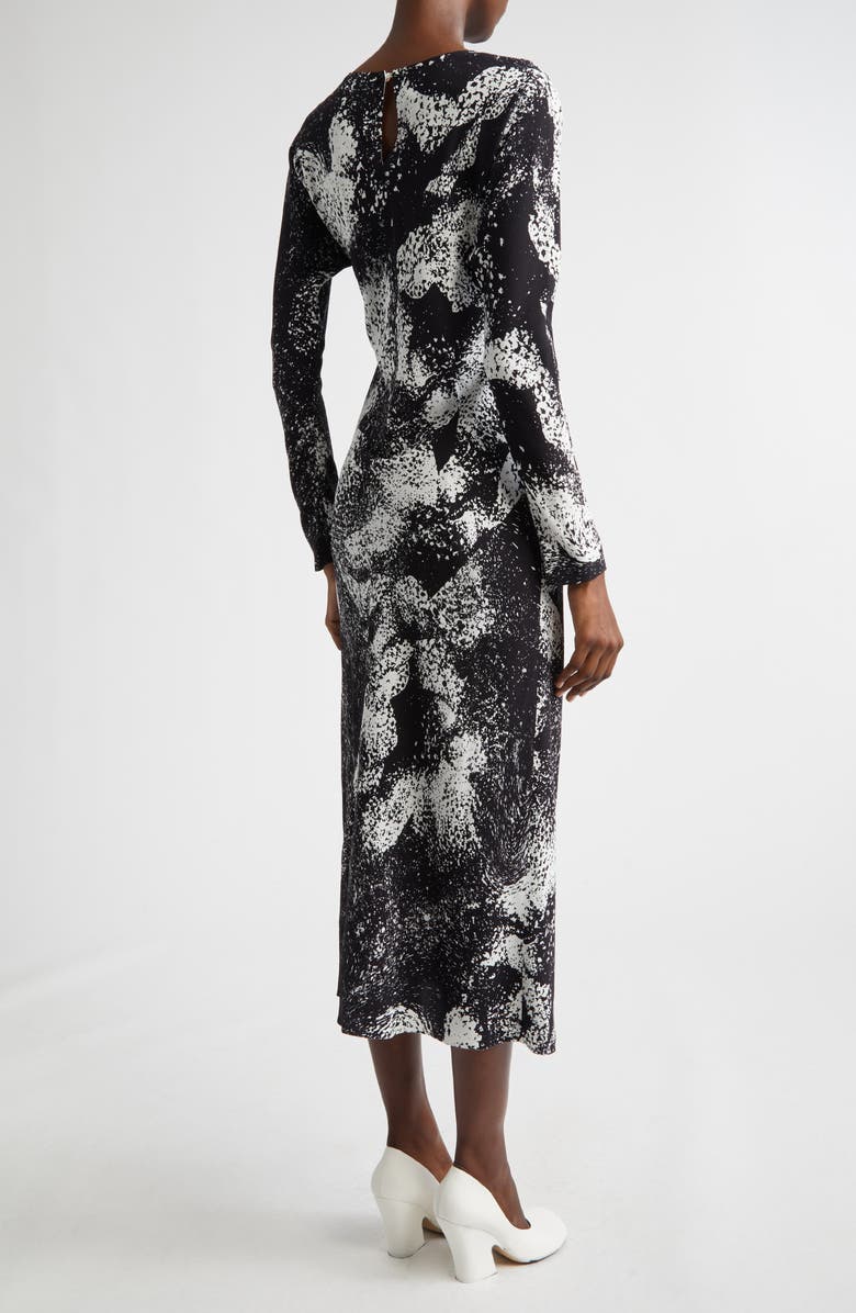 Dries Van Noten Davion Abstract Floral Long Sleeve Midi Dress, Alternate, color, Black