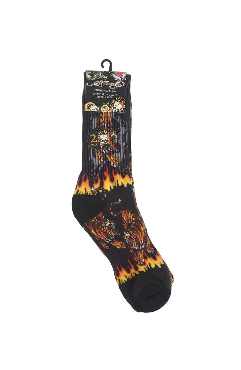 Ed Hardy Tiger 360 Print Full Cushion Crew Sock 2-Pack, Alternate, color, Black