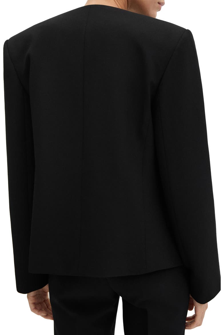 Padded Shoulder Collarless Jacket, Alternate, color, BLACK