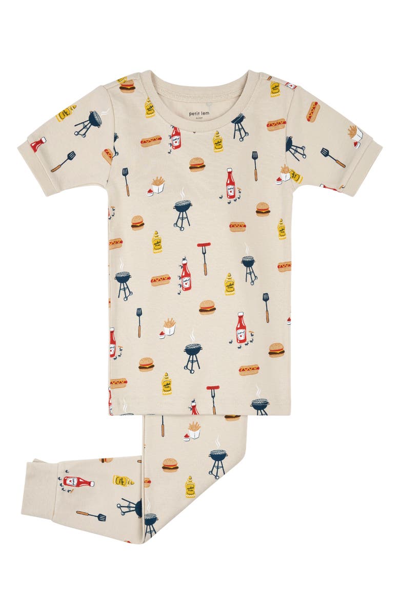 Petit Lem Kids' Fitted Two-Piece Organic Cotton Rib Pajamas, Main, color, Sand