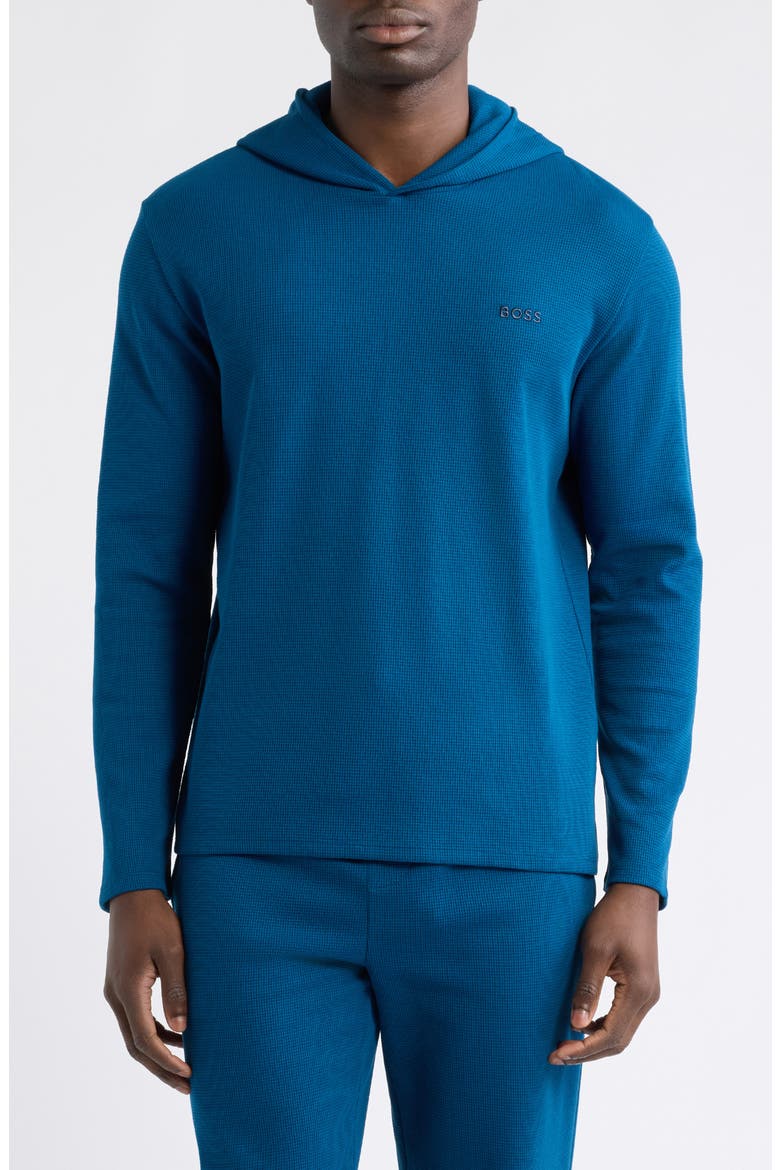 Waffle Knit Hooded Lounge T-Shirt, Main, color, TURQUOISE/ AQUA