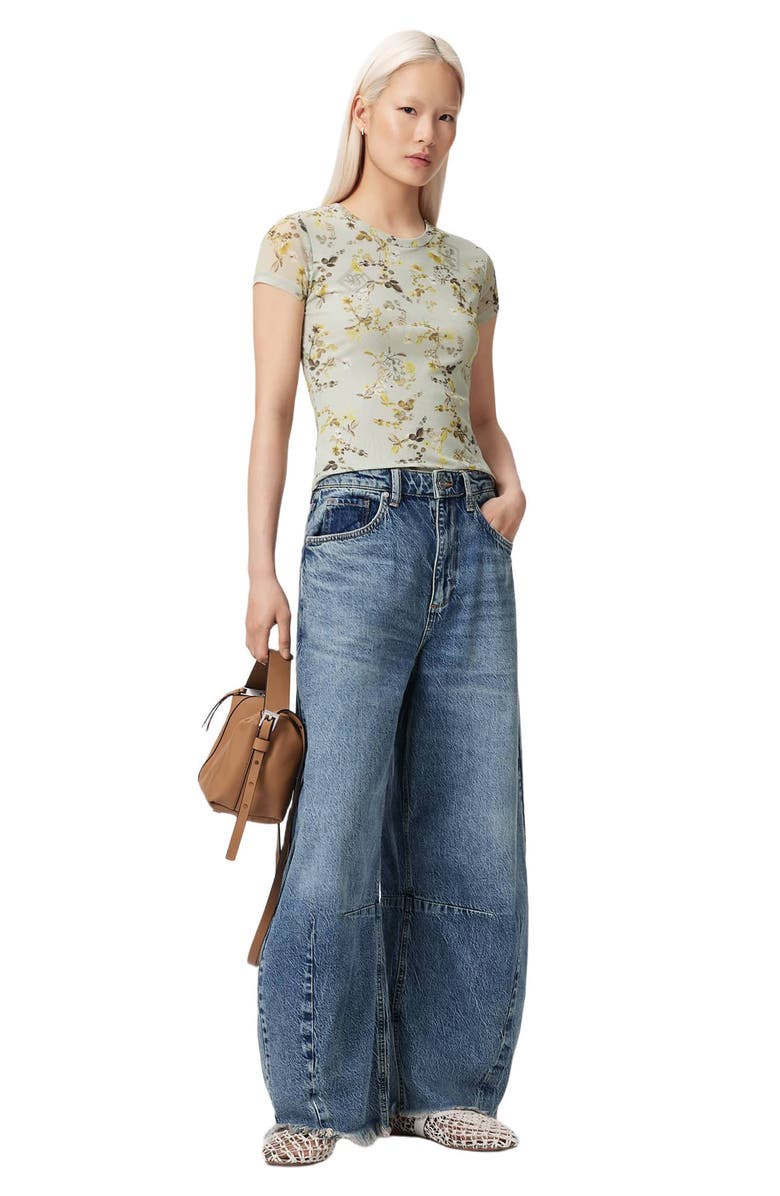 AllSaints Ellie Floral Mesh Top, Alternate, color, Carmel Stem Green