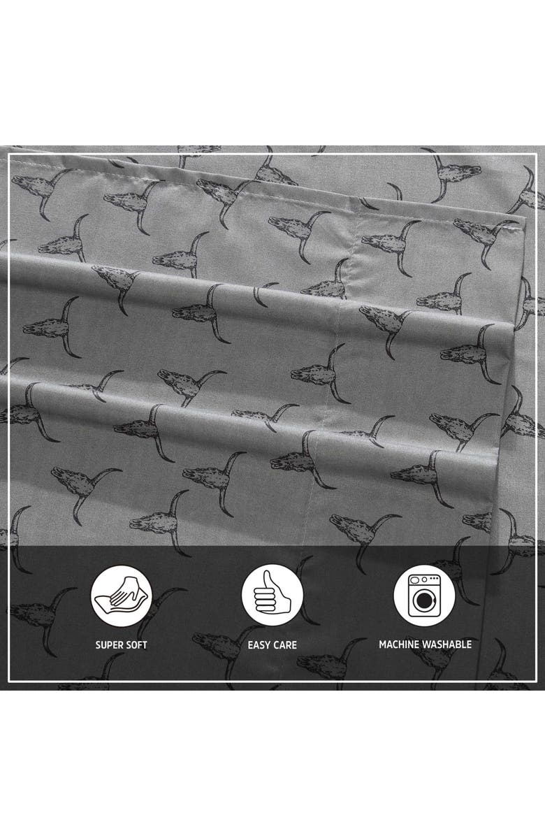 Wrangler Steer Skull Print Microfiber Sheet Set, Alternate, color, Dark Grey