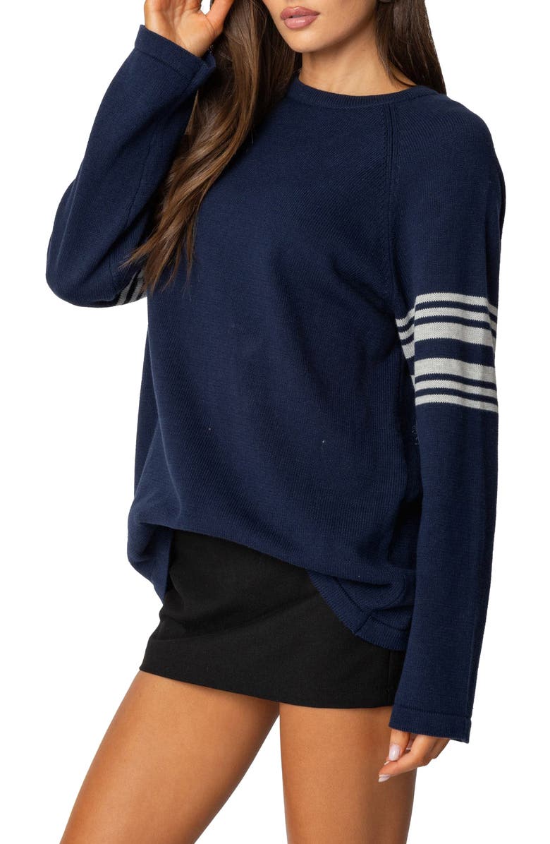 EDIKTED Contrast Stripe Oversize Sweater, Alternate, color, Navy