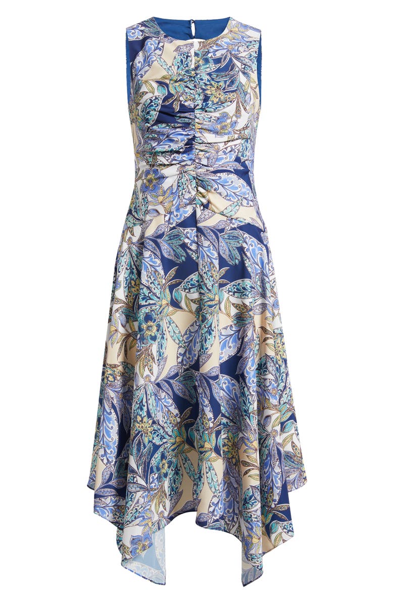 Vince Camuto Paisley Ruched Sleeveless Handkerchief Hem Dress, Alternate, color, 
