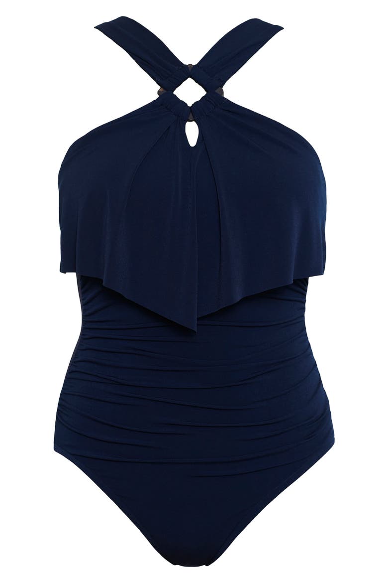 Halter Neck One-Piece Swimsuit, Alternate, color, NAVY BLUE