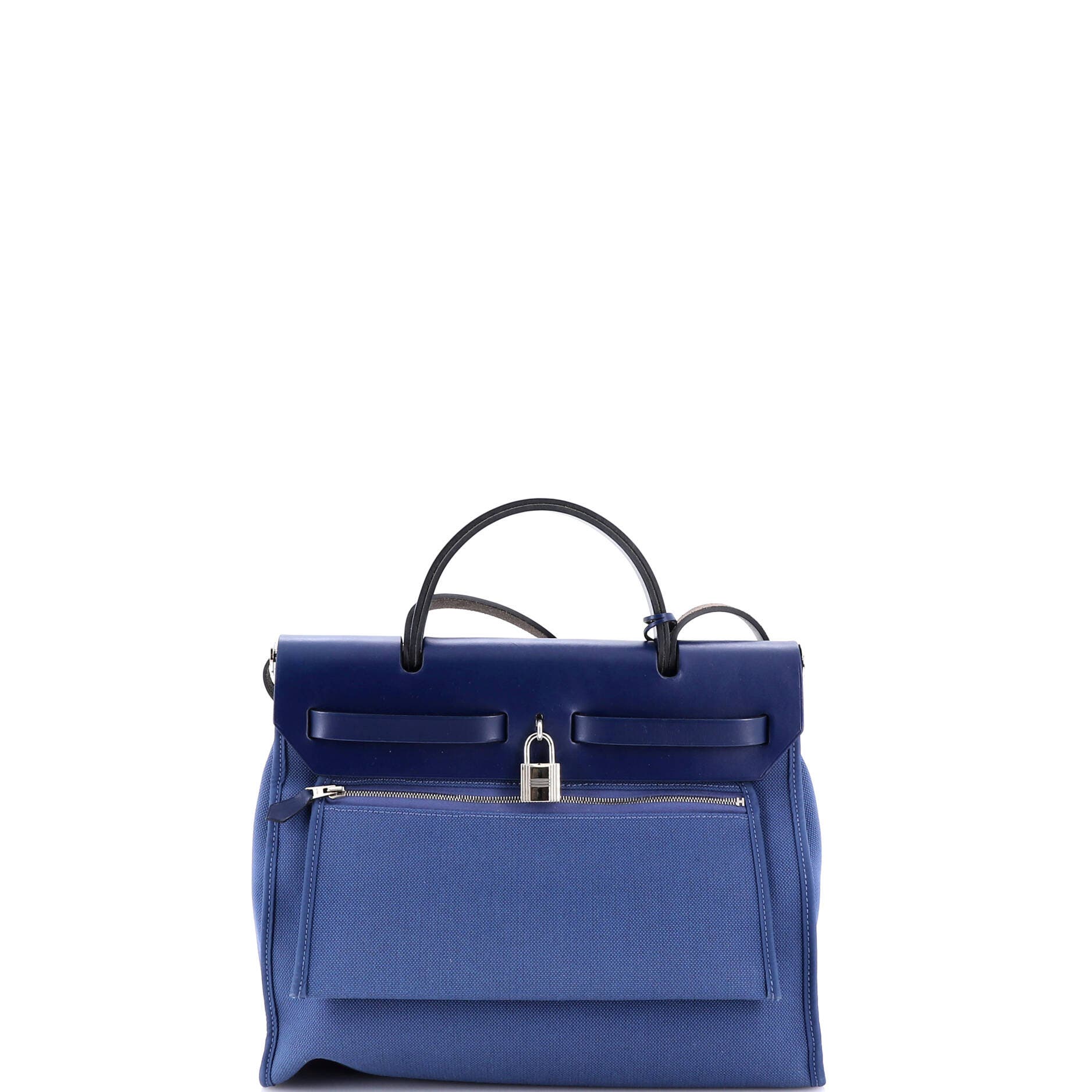 Pre-Owned Hermes Herbag Zip Leather and Toile 31, Alternate, color, Bleu Saphir