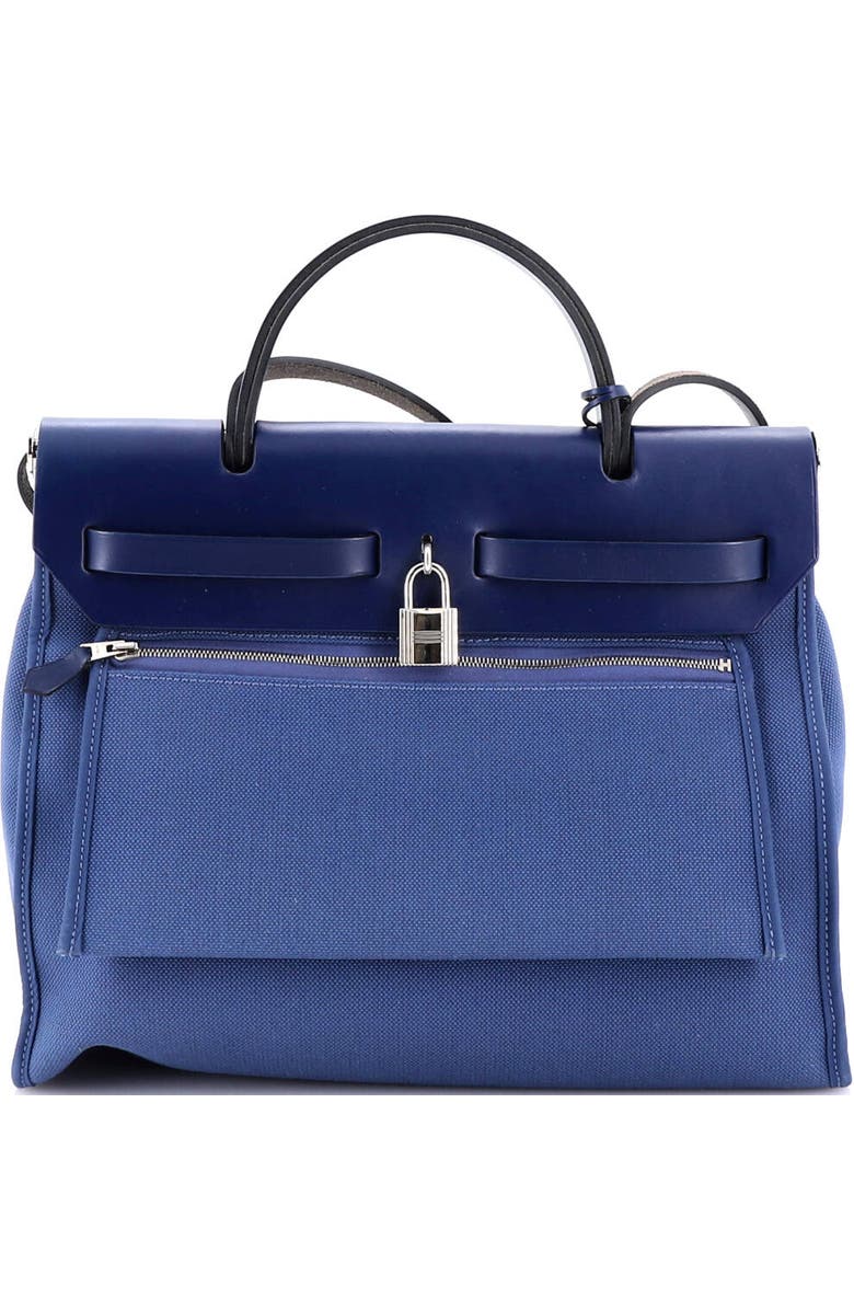 Pre-Owned Hermes Herbag Zip Leather and Toile 31, Alternate, color, Bleu Saphir