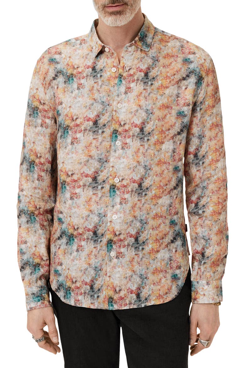Luca Paint Pattern Button-Up Shirt, Alternate, color, BUTTERCUP