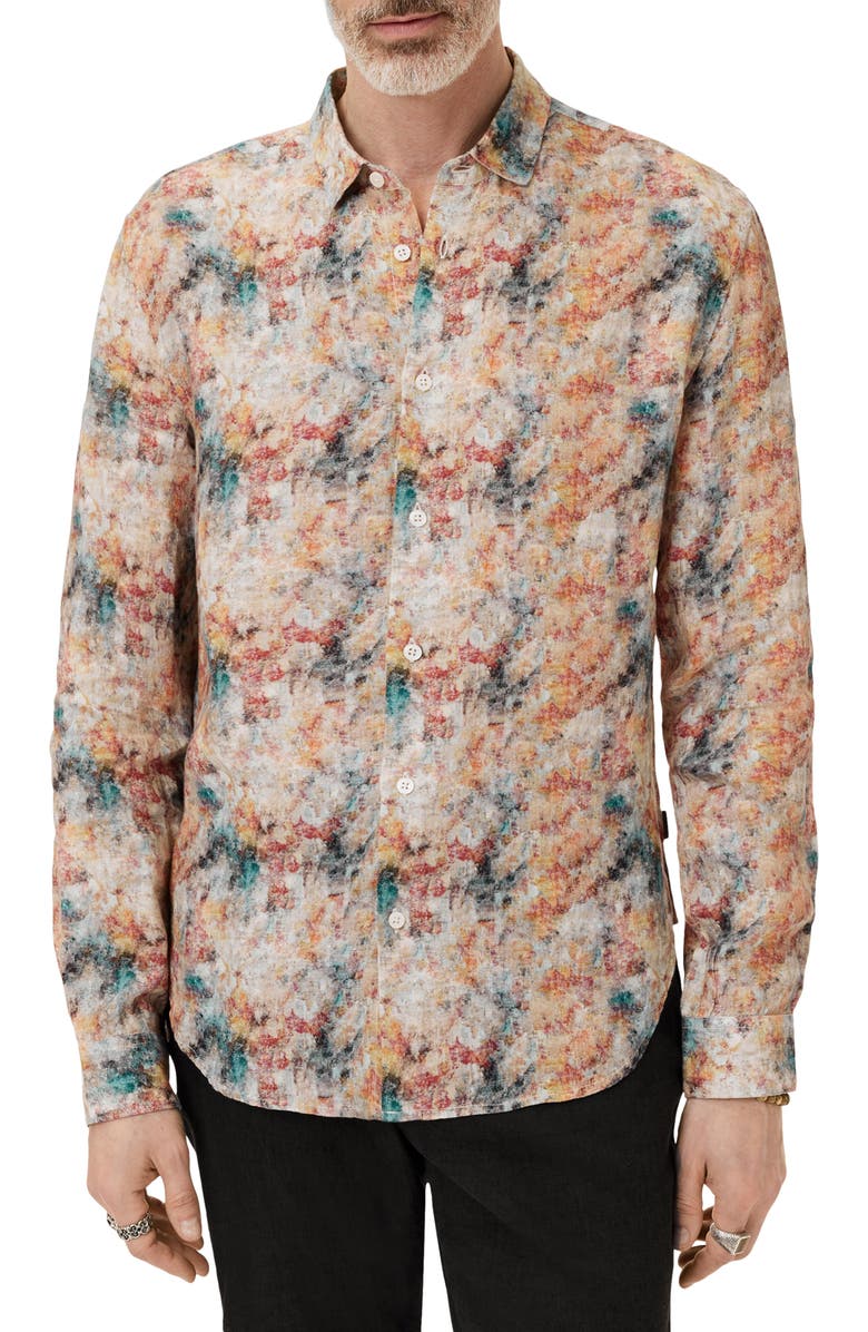 John Varvatos Luca Paint Pattern Button-Up Shirt, Alternate, color, Buttercup