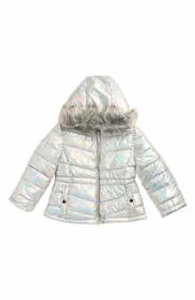 Rothschild Kids' Metallic Puffer Jacket with Faux Fur Trim