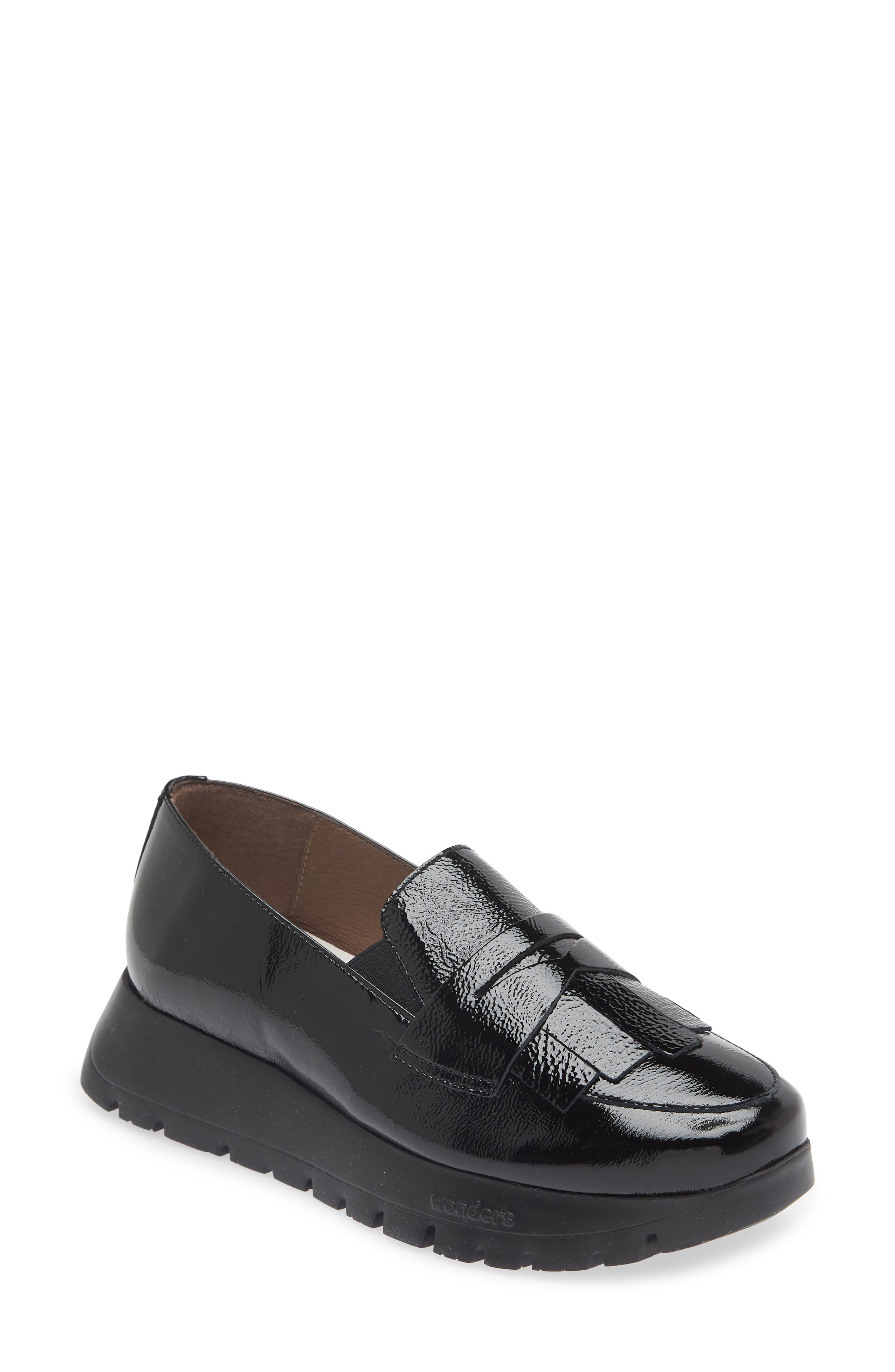 Wonders Kiltie Platform Loafer, Main, color, Textured Black Patent