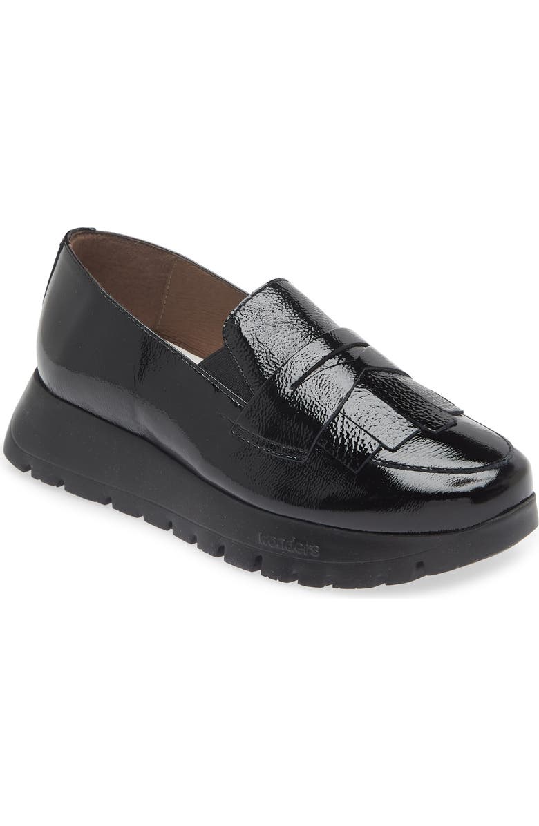 Wonders Kiltie Platform Loafer, Main, color, Textured Black Patent