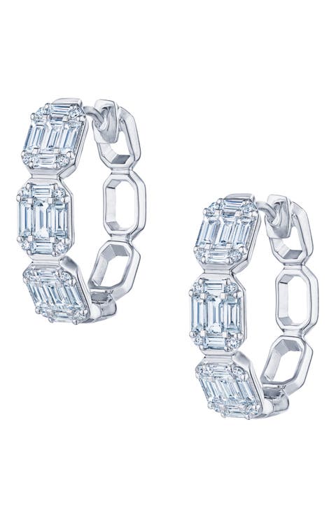 Sunburst Diamond Huggie Hoop Earrings
