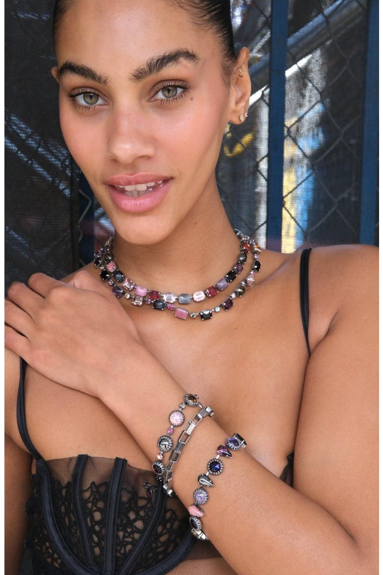 Baguette Layering Choker, Alternate, color, Silver