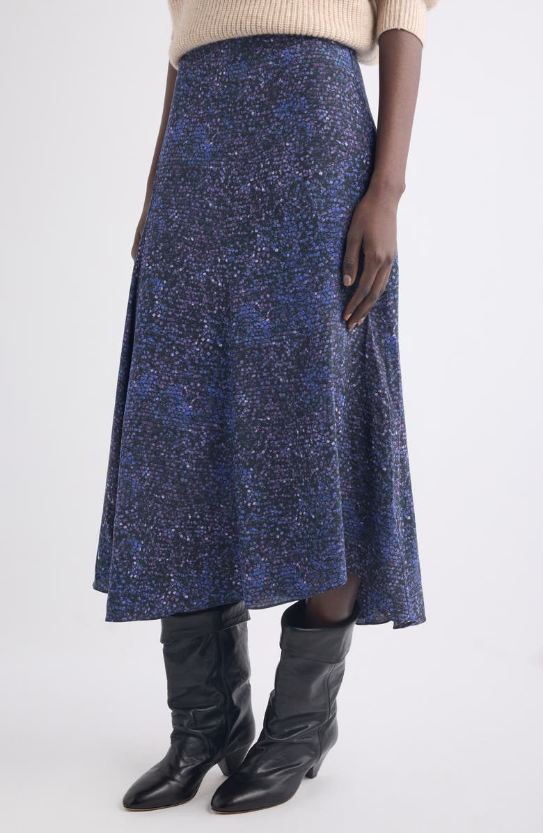 Isabel Marant Hortensia Mosaic Print Stretch Silk Midi Skirt, Alternate, color, Midnight