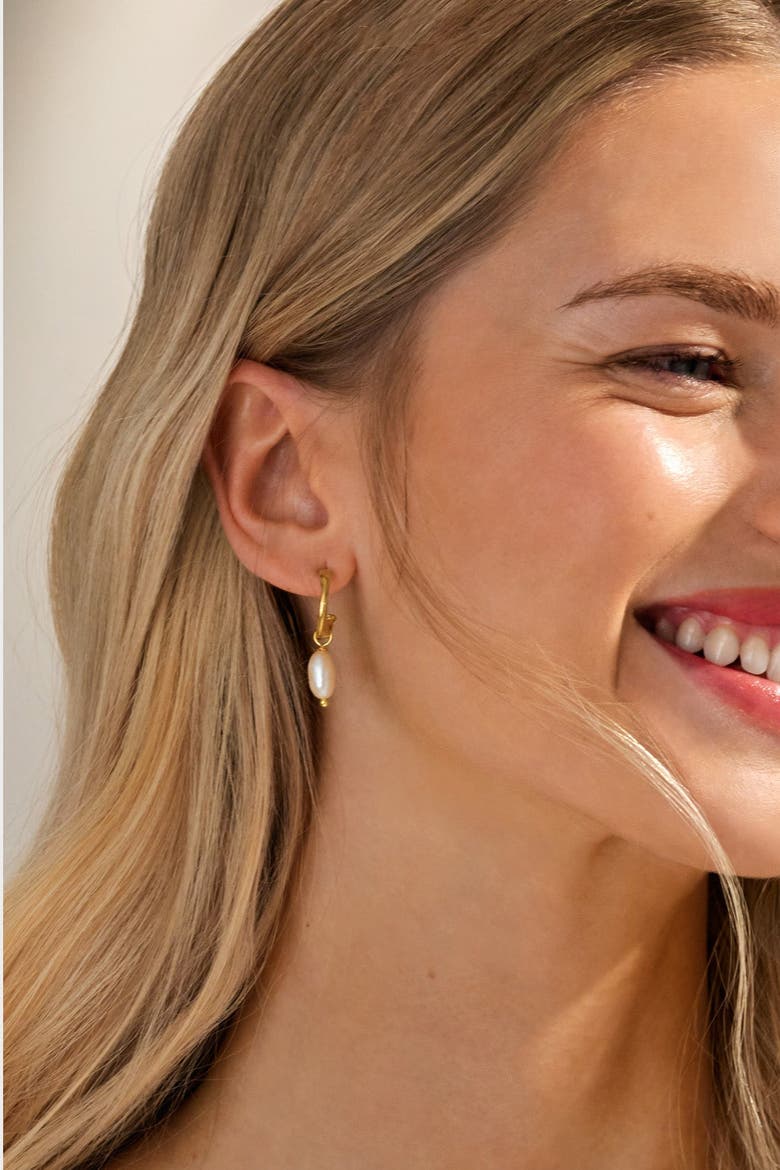 Pearl Lustre Hoop Earrings in Pearl and Gold, Alternate, color, Gold