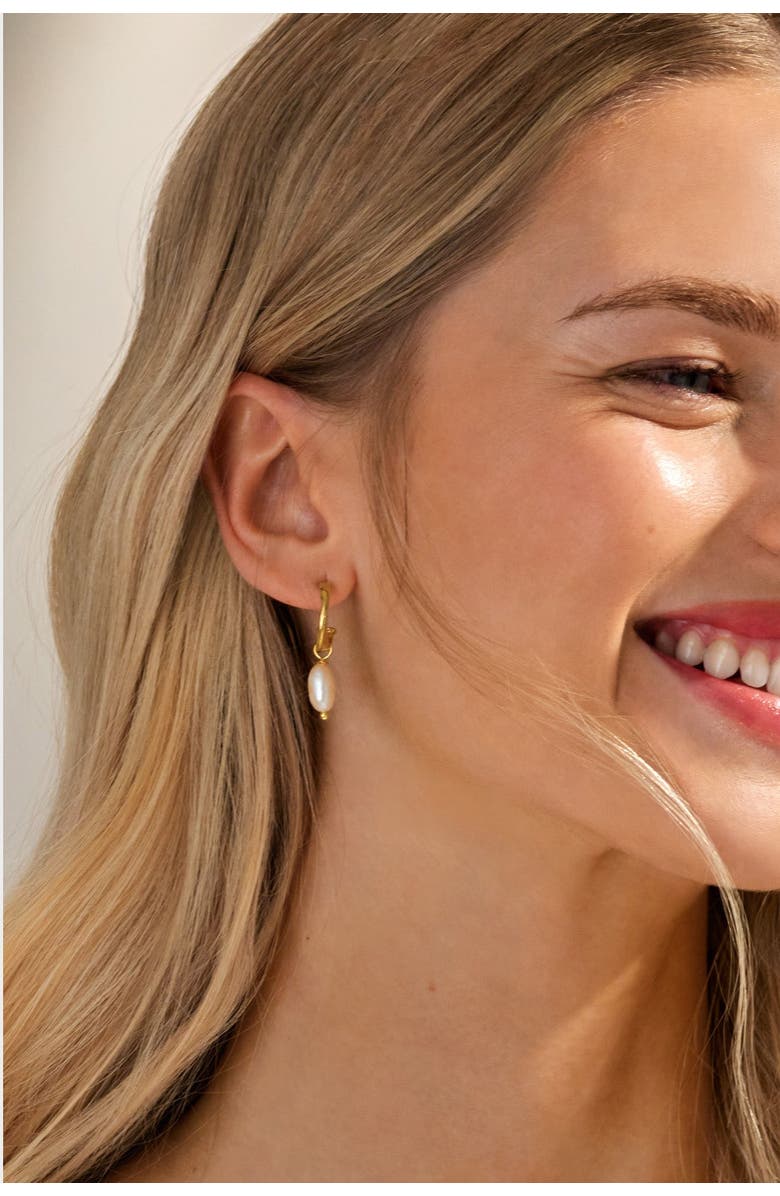 Katie Loxton Pearl Lustre Hoop Earrings in Pearl and Gold, Alternate, color, Pearl And Gold