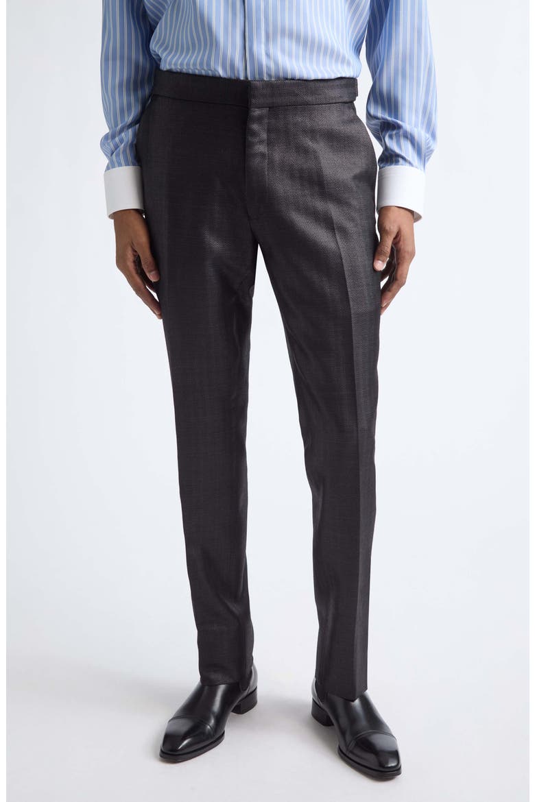 Glamorous Flat Front Wool Blend Herringbone Trousers, Main, color, NAA BLACK