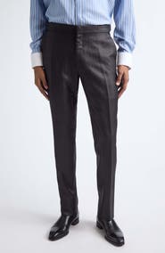 TOM FORD Glamorous Flat Front Wool Blend Herringbone Trousers