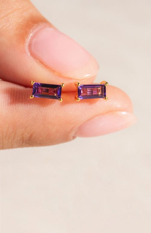 Local Eclectic Baguette Cut Birthstone Stud Earrings In Purple