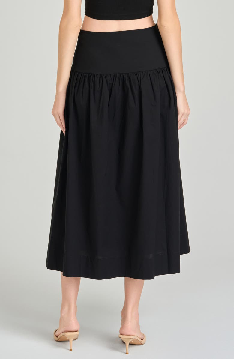 WAYF Mia Stretch Cotton Midi Skirt, Alternate, color, Black
