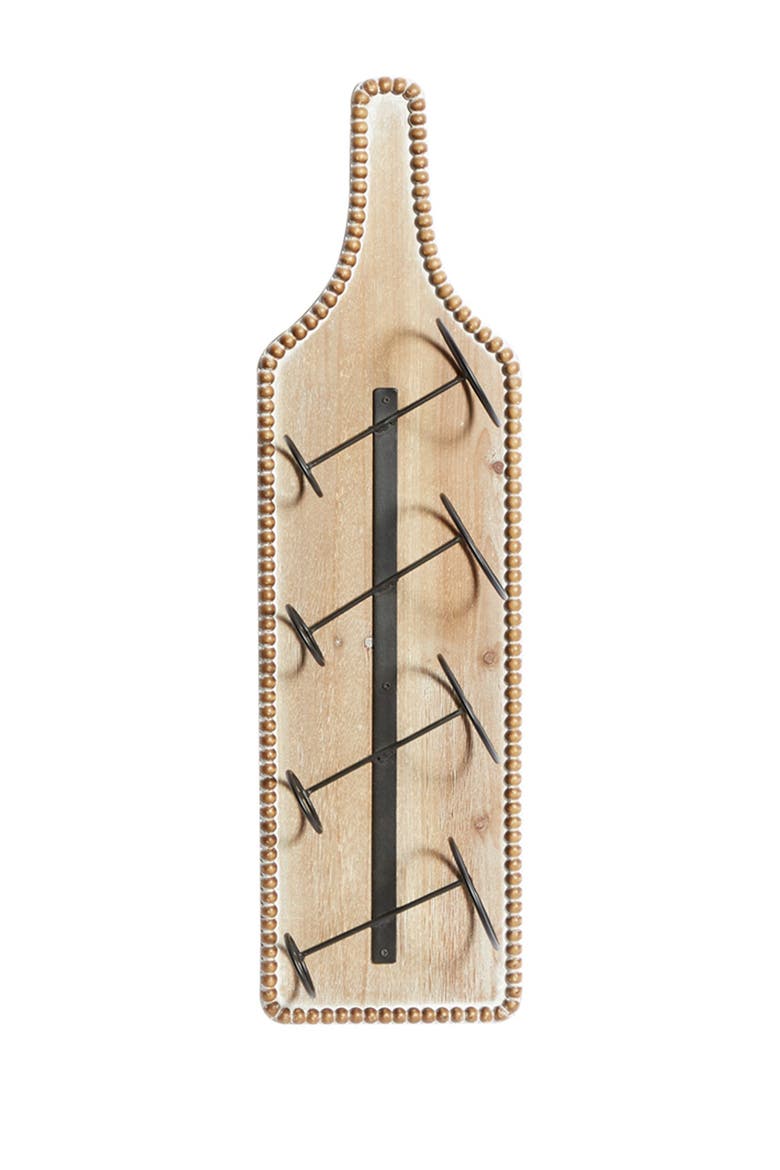Brown Wood Bottle Shaped Wall Wine Rack with Beaded Frame, Main, color, BROWN