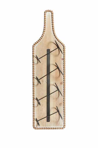 SONOMA SAGE HOME Brown Wood Bottle Shaped Wall Wine Rack with Beaded Frame
