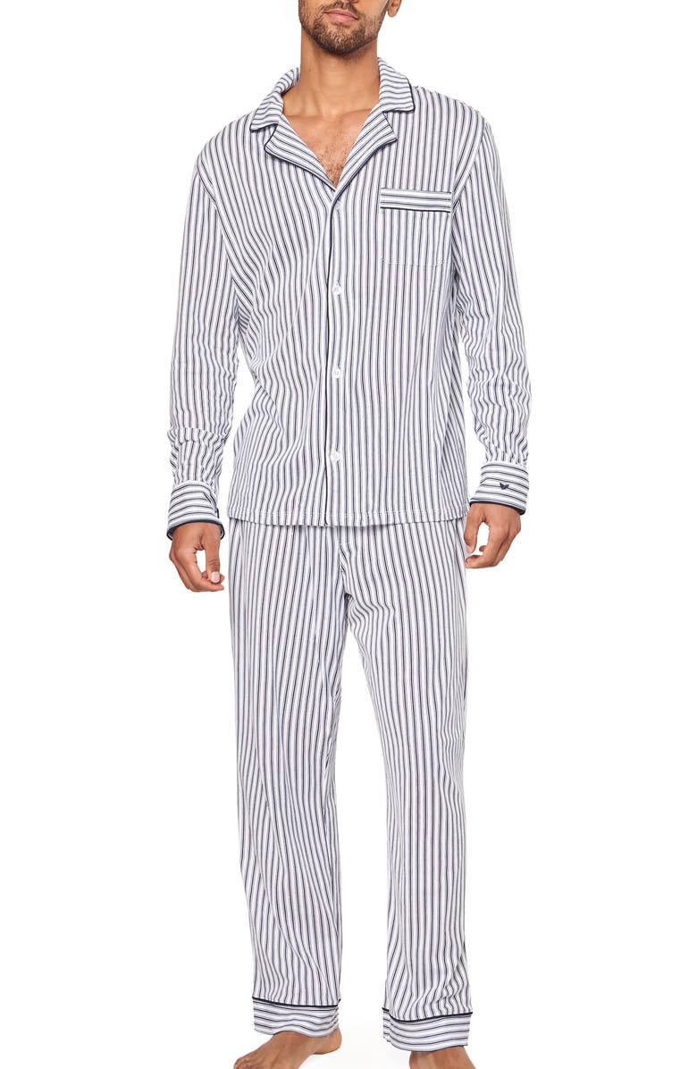 Petite Plume French Ticking Classic Pima Cotton Pajamas, Main, color, Navy