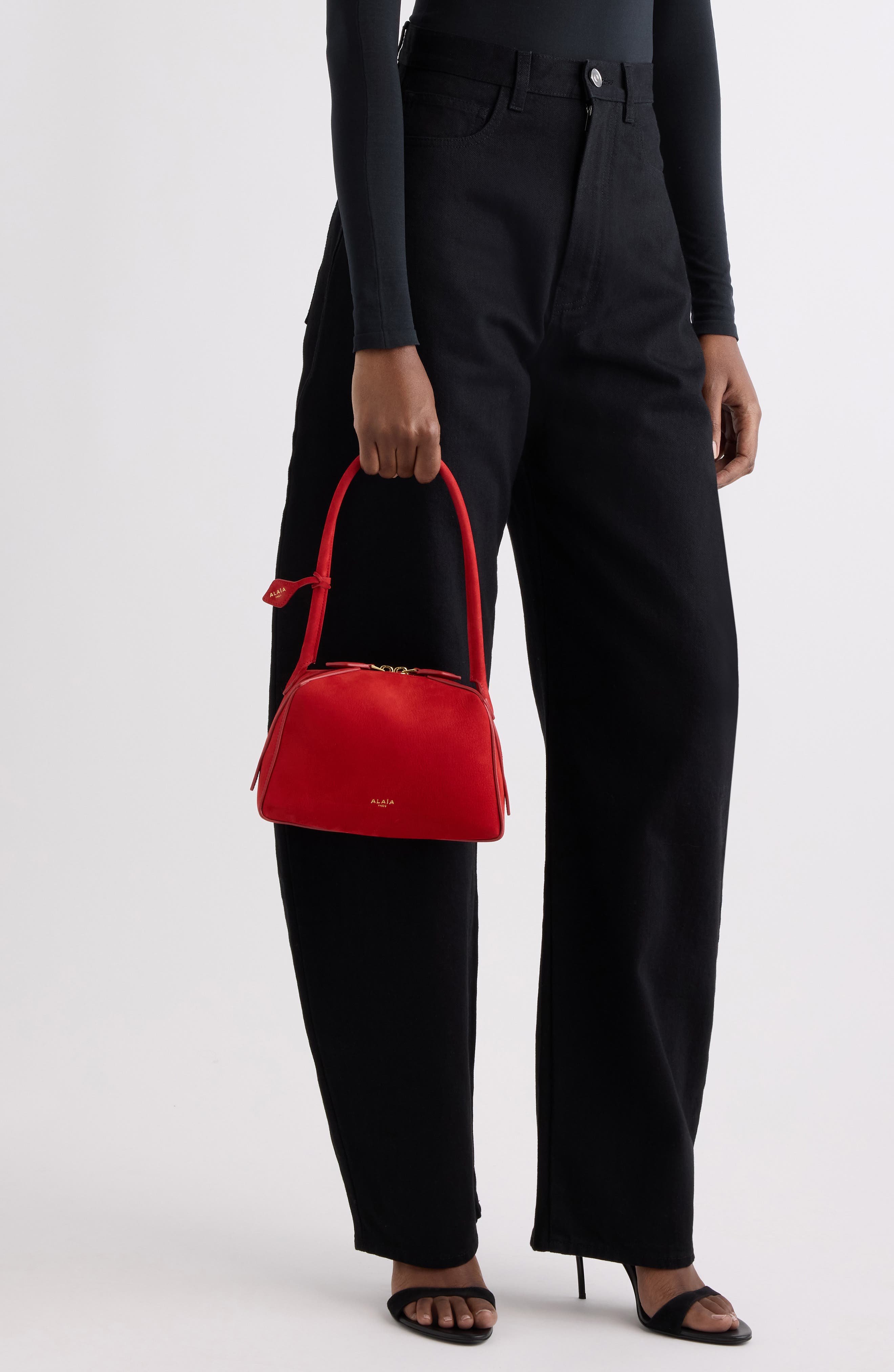 Le Bouledogue Nubuck Top Handle Bag, Alternate, color, ROUGE VIF 385