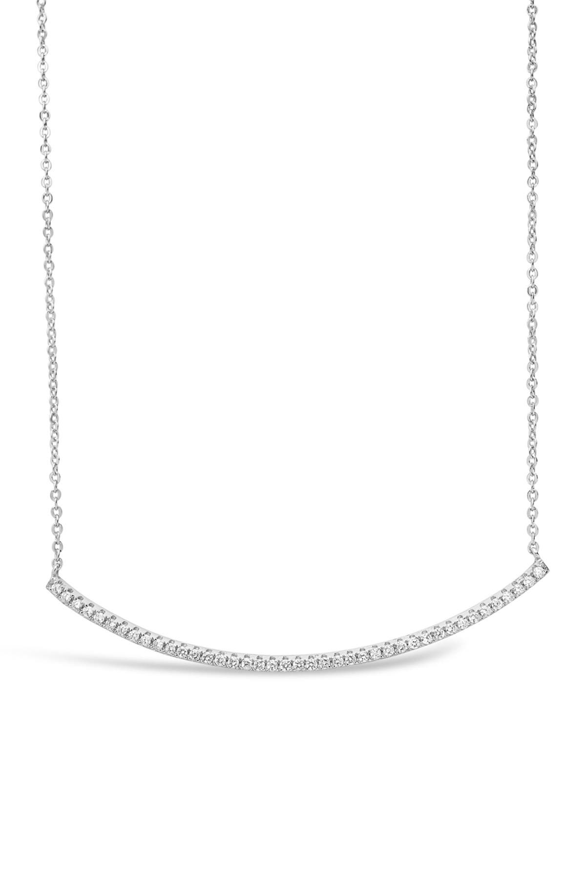 Sterling Forever Rhodium Plated Brass CZ Curved Bar Necklace