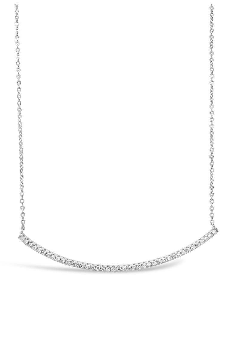 Sterling Forever Rhodium Plated Brass CZ Curved Bar Necklace, Main, color, Silver