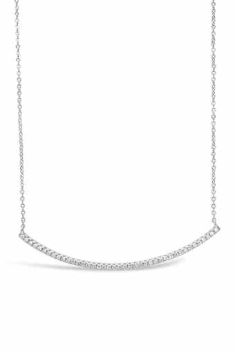 Sterling Forever Rhodium Plated Brass CZ Curved Bar Necklace
