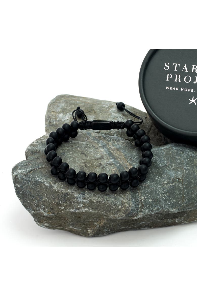 Helix Matte Black Agate Rope Beaded Bracelet, Alternate, color, Black
