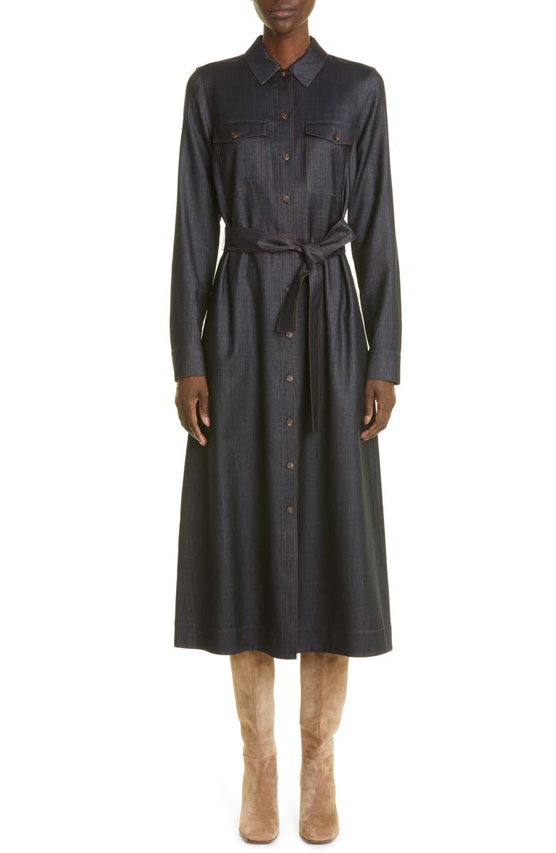 Lafayette 148 New York Sonny Long Sleeve Denim Shirtdress, Main, color, 