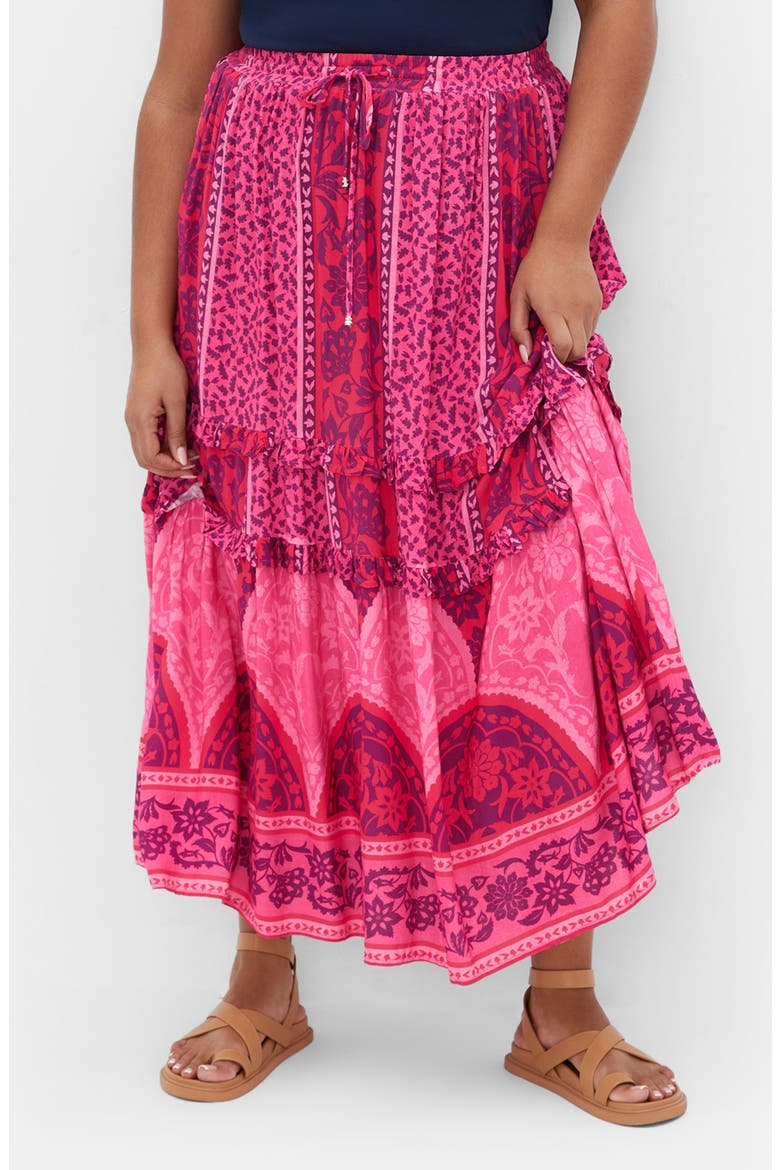 Samara Print Tiered Midi Skirt, Main, color, FIELD OF DREAMS