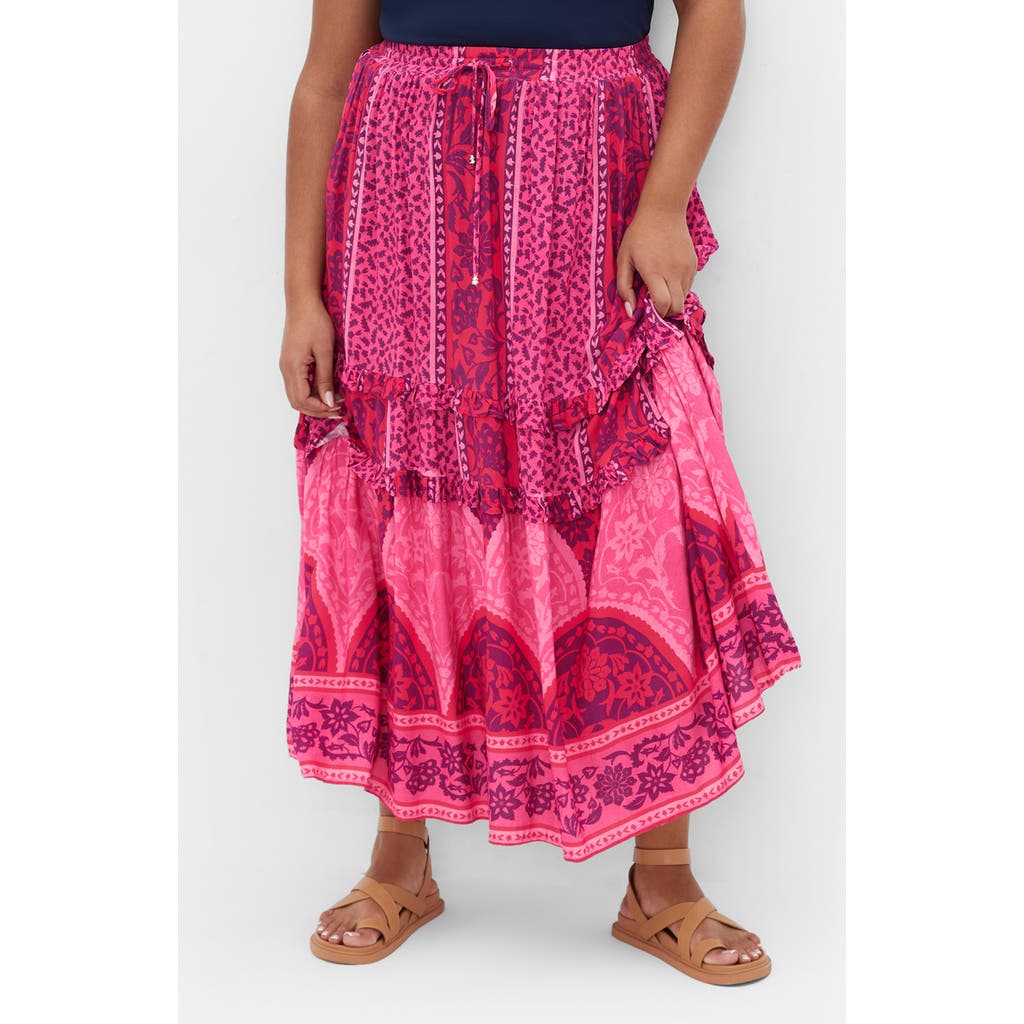 City Chic Samara Print Tiered Midi Skirt In Field Of Dreams