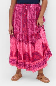 City Chic Samara Print Tiered Midi Skirt