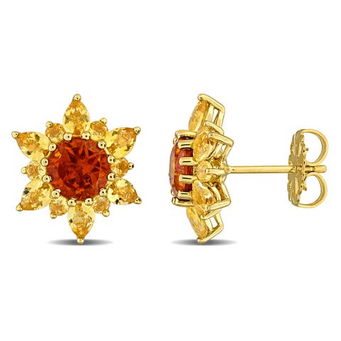 Gemstone Floral Halo Stud Earrings