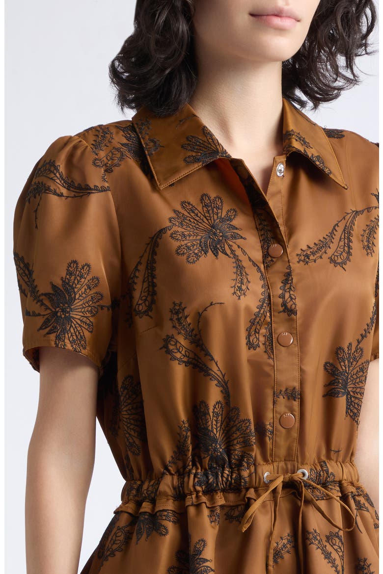 Ophelie Paisley Embroidered Bubble Hem Minidress, Alternate, color, TOFFEE/ BLACK