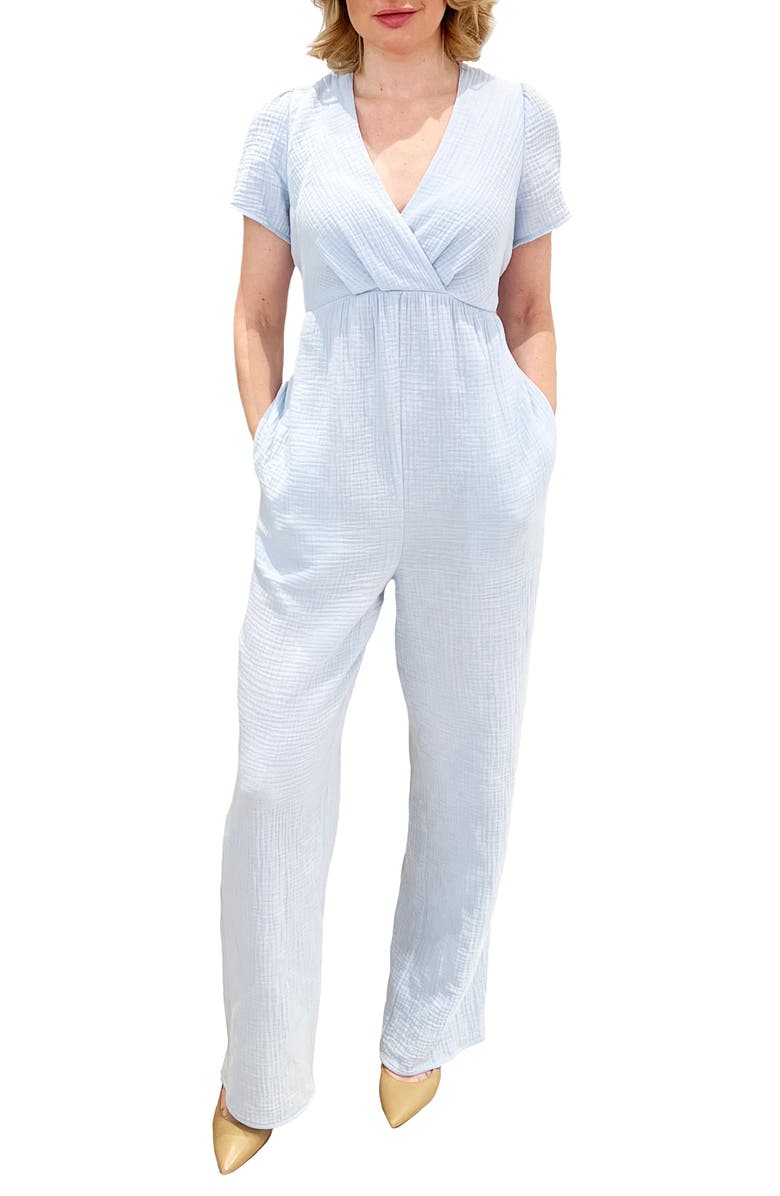 Emilia George Naomi Cotton Voile Maternity Jumpsuit, Main, color, Blue