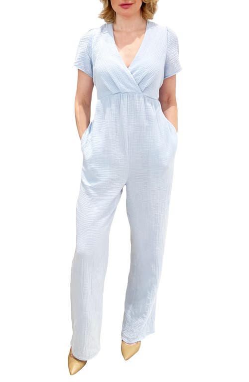 Emilia George Naomi Cotton Voile Maternity Jumpsuit in Blue 